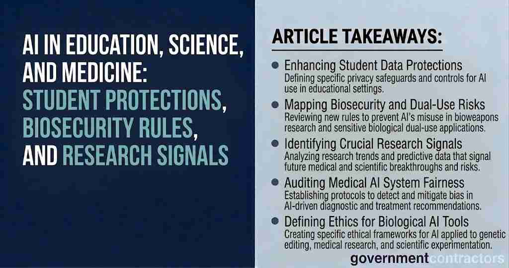 AI in Education Science and Medicine - Student Protections Biosecurity Rules and Research Signals